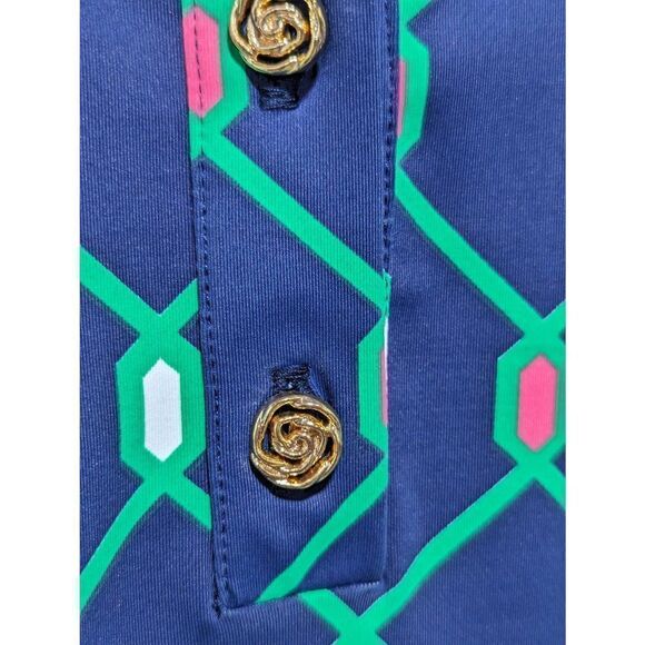 Katherine Way Women's Green Blue Nylon Front Pockets Gold Button Dress Small - Picture 6 of 6